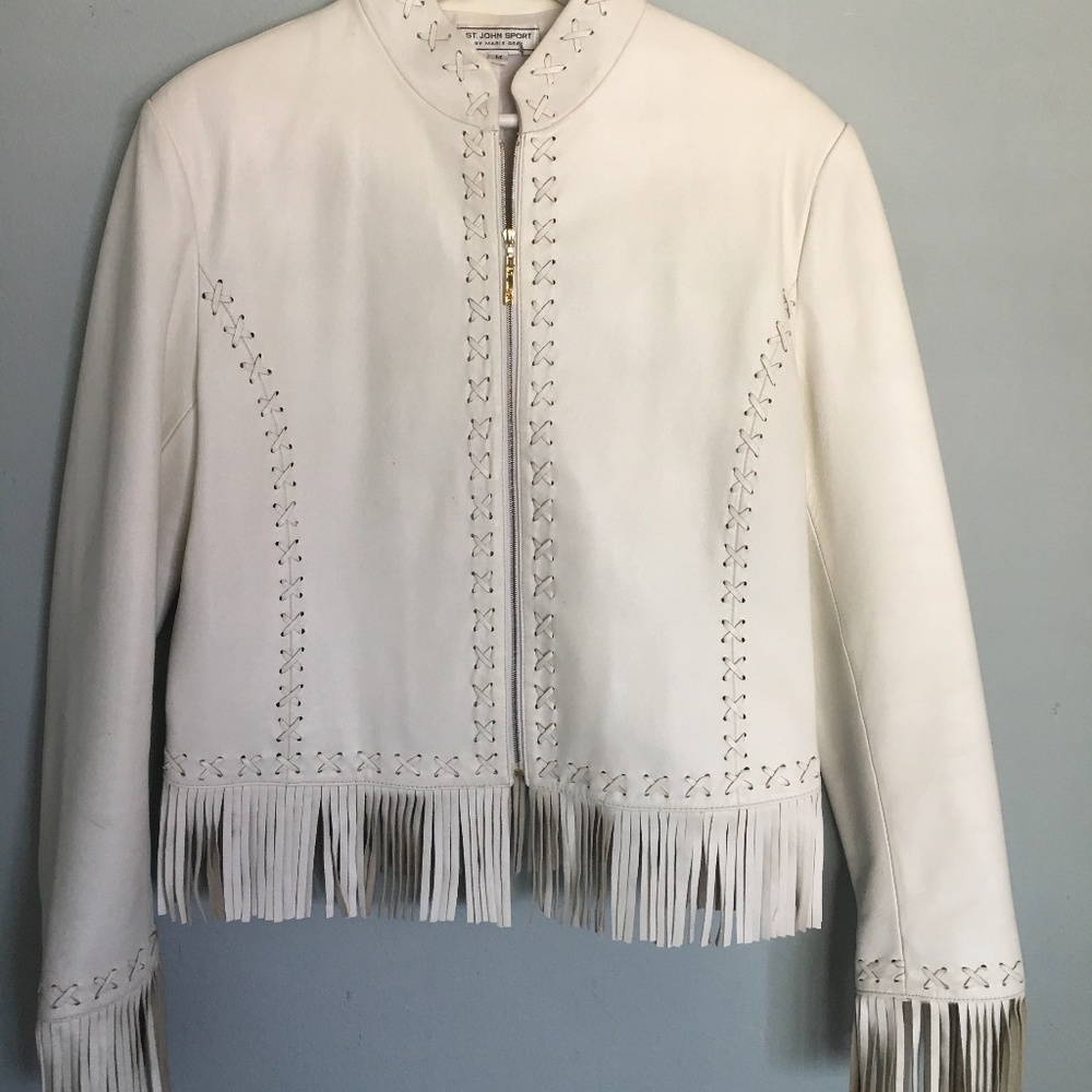 St. John Sport by Marie Gray White Leather Jacket